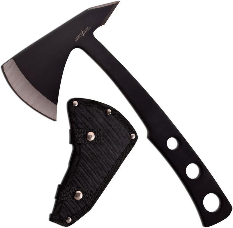 Perfect Point Throwing Axe – Black/Satin Finish Stainless Steel Blades and Black Stainless Steel Handle, Includes Nylon Sheath, Full Tang Construction, Well Balanced, Throwing Sport Axes – PP-107B - Image 1